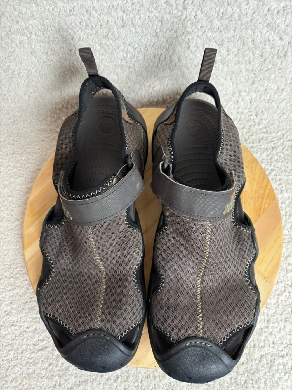 Crocs Sandals Mens 10 Brown Swiftwater Mesh Fisherman Deck Hiking Water Shoe